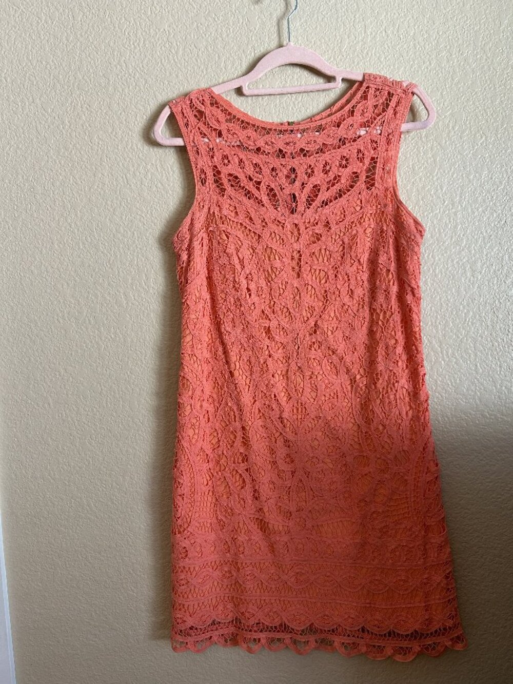Lilly Pulitzer Coral Crochet Lace Shift Dress, Size M